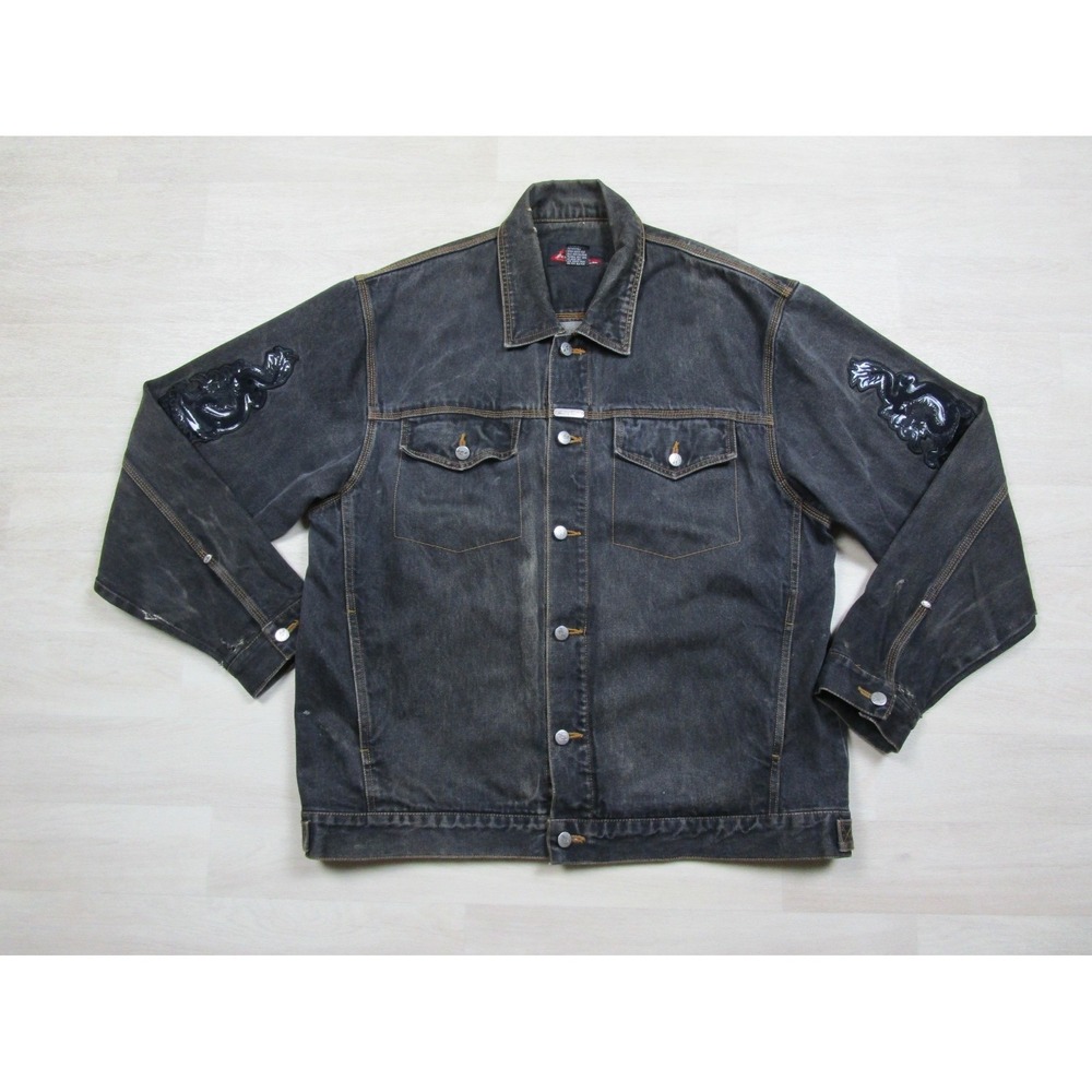 Vintage Y2K Johnny Blaze Denim Jacket Dragon Patchwork Men's‎ (XL) Streetwear